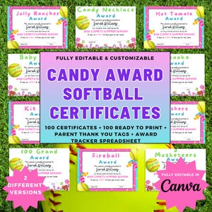 Softball Candy Bar Awards: Printable Certificates for Kids (Digital Download)