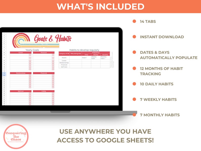 Vintage Sunset Habit Tracker Spreadsheet - Google Sheets Template ...