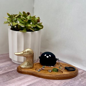 Vintage Brass Duck Valet Dish, Vintage Valet Valet Tray Unique Gift Wood Tray Key Tray Nightstand Organizer Desk Decor Desk Organizer