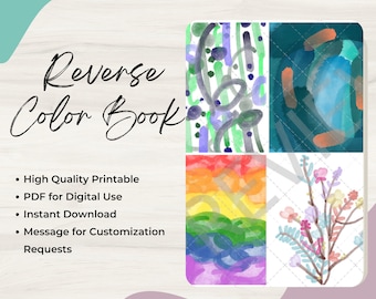 Libro para colorear al revés, arte abstracto en acuarela (PDF imprimible), sin IA
