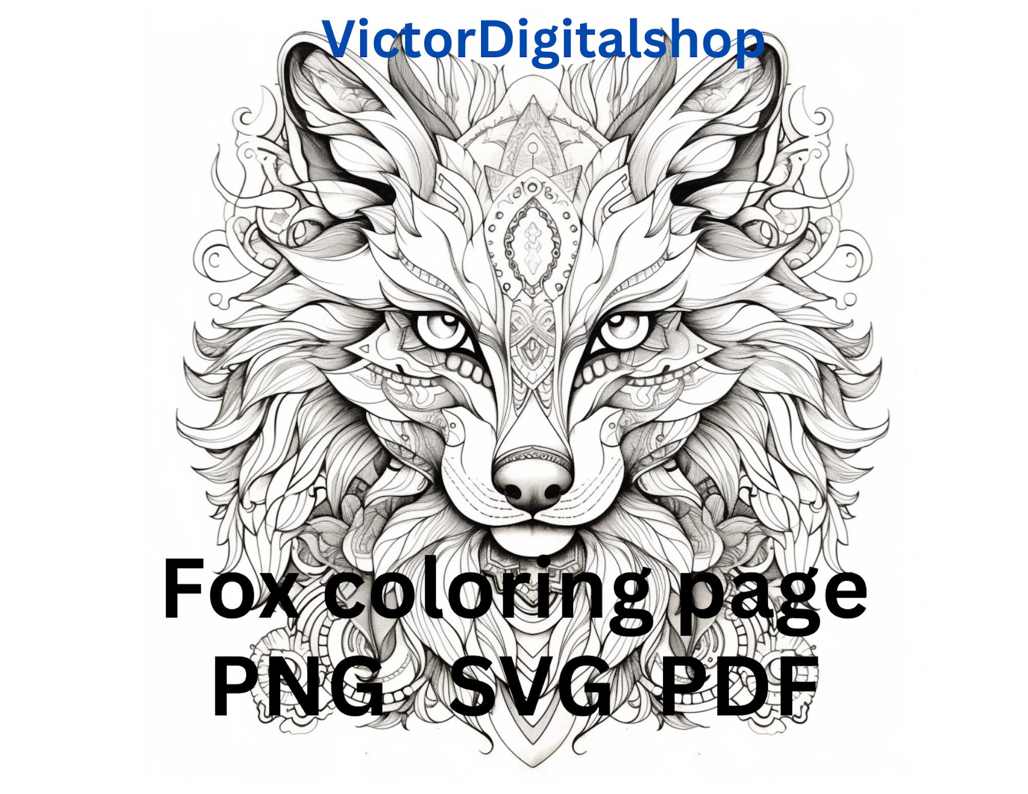 Fox Head Instant Download Coloring Page, Adult Coloring Printable Page, Animal Lovers Gift,great ...