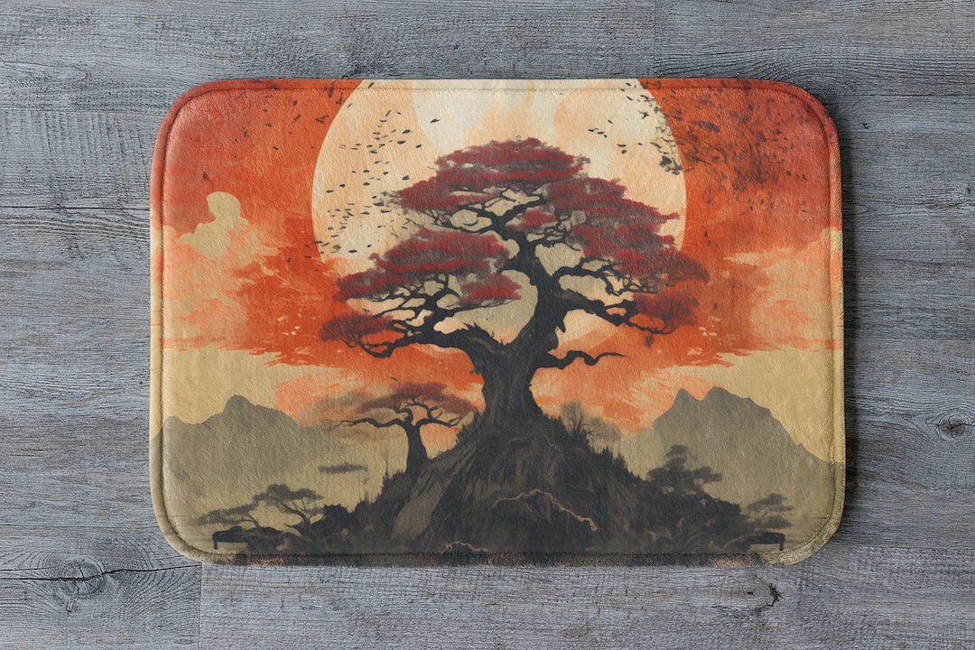 Sunset Tree Bath Mat Japandi Art Bath Mat Home Decor Tree Etsy