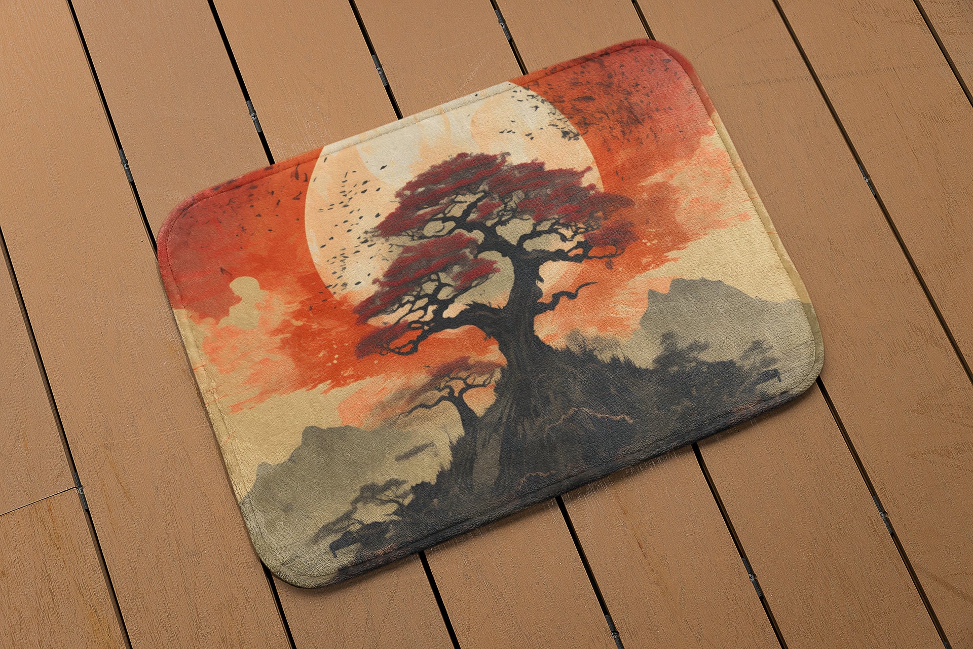 Sunset Tree Bath Mat Japandi Art Bath Mat Home Decor Tree Etsy