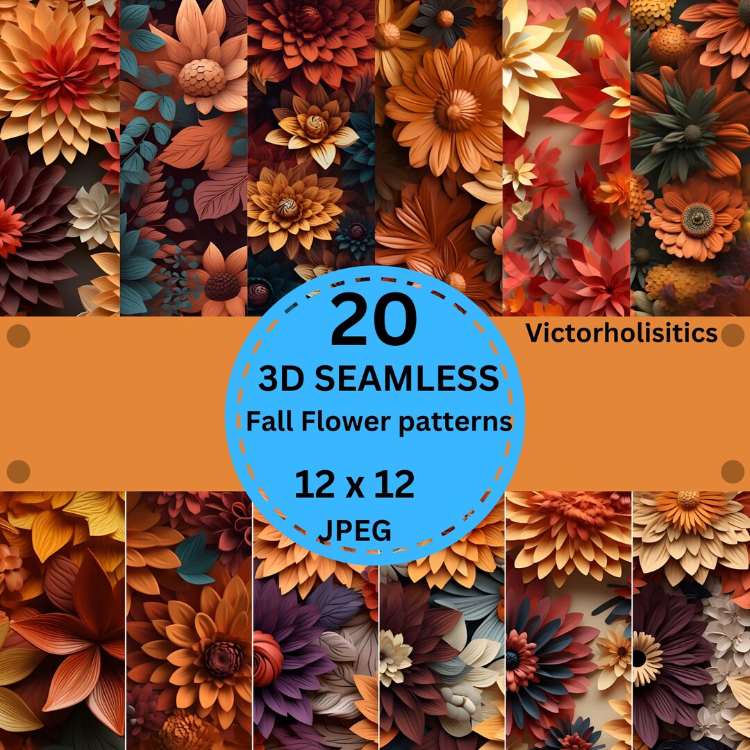 3D Seamless Fall Flower Patterns, Download Patterns, Instant Download ...