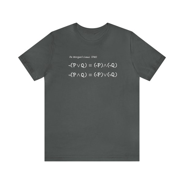 De Morgan's Laws (Symbolic Logic), Mathematics Equation Unisex Jersey Short Sleeve Tee