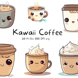 Kawaii Café clip art PNG x 20 / Comida digital/Bebidas / Paquete de arte de comida Kawaii/ Manualidades Scrapbooking Collage Haciendo Imprimible