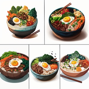 Bibimbap Clip art png x 20 | Korean Food Clipart | Asian Kawaii Clipart | Korean Food art bundle | Crafts Scrapbooking Collage Making