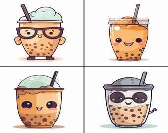 Kawaii bubble tea clip art png x 20 | boba milk tea | Botanical | Kawaii art bundle | Crafts Scrapbooking Collage Making