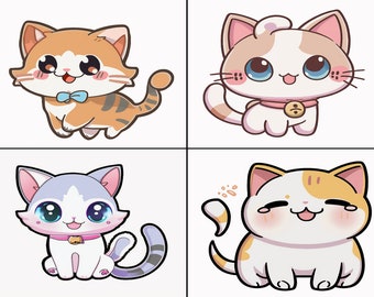 かわいい猫のクリップアート png x 20 | 面白いペットのイラスト | かわいい子猫のアートバンドル | クラフト スクラップブッキング コラージュ作成