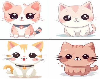 愛らしい猫のクリップアート png x 20 | かわいいペットのイラスト | かわいい子猫のアートバンドル | クラフト スクラップブッキング コラージュ作成