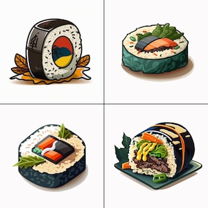 Kimbap Clip art png x 20 | Korean Food Clipart | Asian Kawaii Clipart | Korean Food art bundle | Crafts Scrapbooking Collage Making