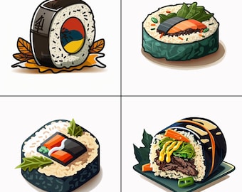 Kimbap Clip art png x 20 | Korean Food Clipart | Asian Kawaii Clipart | Korean Food art bundle | Crafts Scrapbooking Collage Making