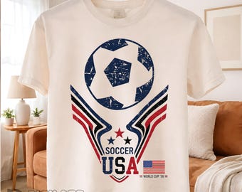 Retro USA Soccer World Cup 2026 PNG, grafika kibica piłki nożnej w stylu vintage (pobieranie cyfrowe)