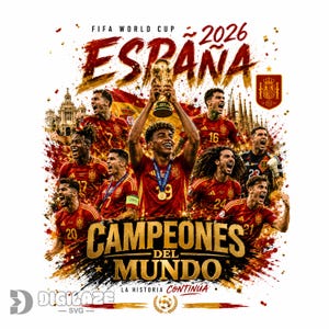 スペイン代表 2026年ワールドカップ優勝 サッカーTシャツデザイン PNG（デジタルダウンロード）
