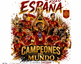Diseño de camiseta de fútbol de España campeona del mundo 2026 en formato PNG (descarga digital)
