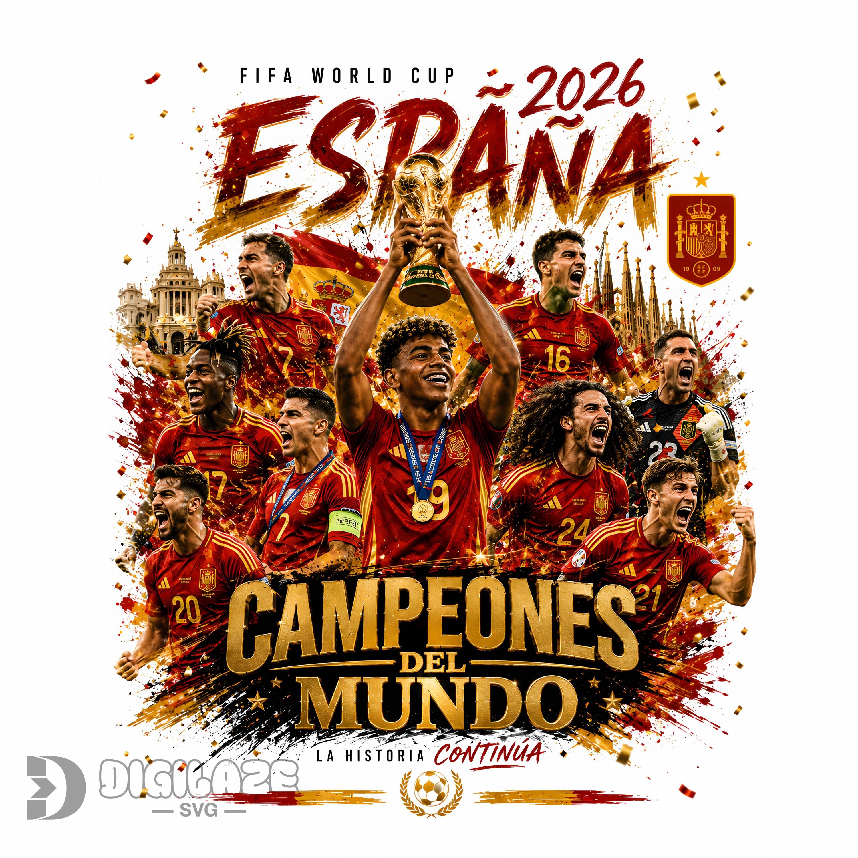 スペイン代表 2026年ワールドカップ優勝 サッカーTシャツデザイン PNG