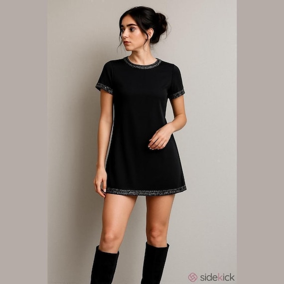 Jean Muir, Vintage Jean Muir London Sequin-Trim Dress – 1980s Era