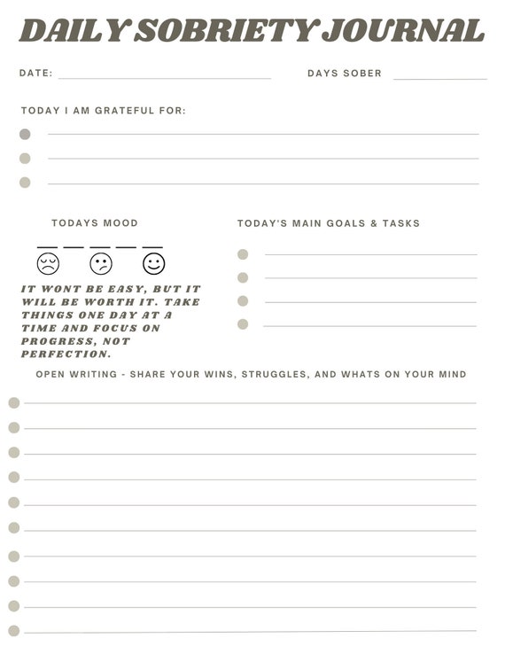 Printable recovery planner 12 step worksheet recovery journal sobriety  journal recovery diary gratitude workbook aa journal daily planner