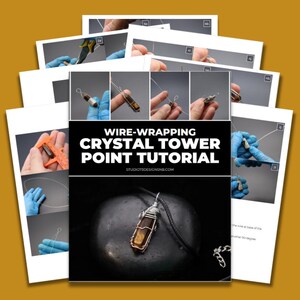 May include: A step-by-step tutorial on how to wire wrap a crystal tower point. The tutorial includes images of each step and the finished product, a wire-wrapped crystal tower point pendant.