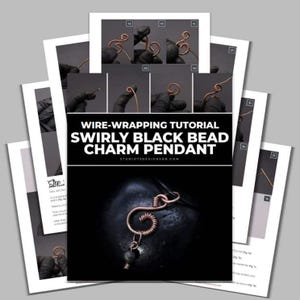 May include: A step-by-step tutorial on how to make a swirly black bead charm pendant using wire wrapping. The tutorial includes images of each step and the finished product.