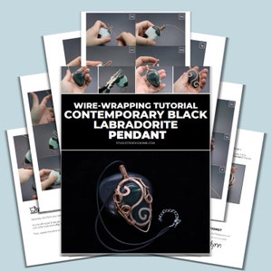 May include: A step-by-step tutorial on how to wire wrap a black labradorite gemstone to create a contemporary pendant. The tutorial includes images of each step and the finished pendant.