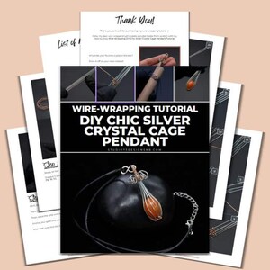 May include: A printable DIY tutorial for making a chic silver crystal cage pendant. The tutorial includes step-by-step instructions and images. The image shows a finished pendant with a clear crystal and a silver wire cage.