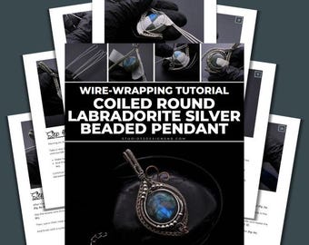 Wire Wrapping Coiled Round Labradorite Silver Beaded Pendant Tutorial [PRINTABLE PDF]