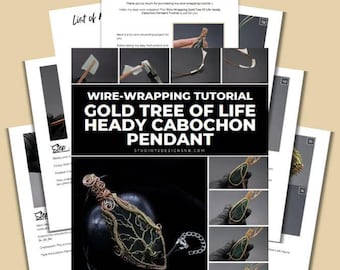 Wire Wrapping Gold Tree Of Life Heady Cabochon Pendant Tutorial [PRINTABLE PDF]