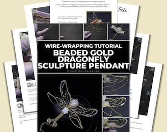 Wire Wrapping Beaded Gold Dragonfly Sculpture Pendant Tutorial [PRINTABLE PDF]