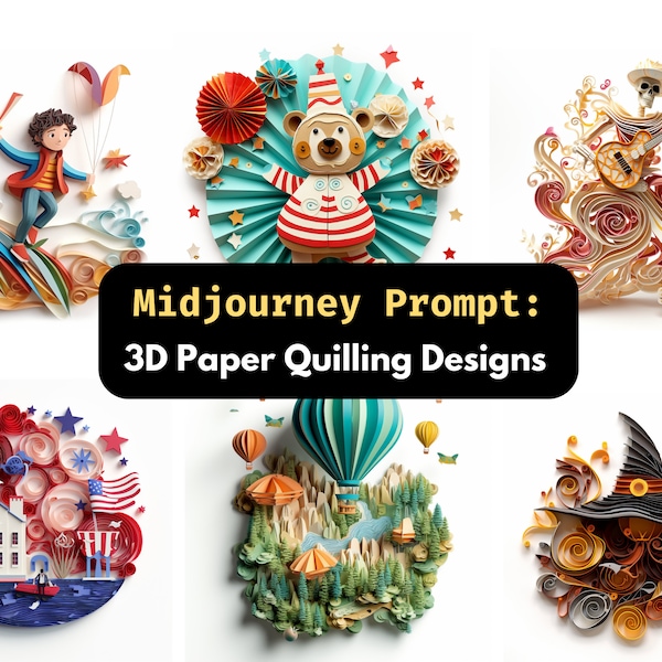 Papier Quilling Designs Midjourney Prompt | Produits artisanaux en papier de photographie 3D, enfants, art mural complexe pour enfants, décor en téléchargement numérique