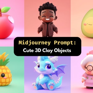 Słodkie 3D Gliniane Obiekty Midjourney Prompt | Słodkie Plastikowe Zabawki Figurki Nowoczesne Proste Otwarte AI Pastelowe Kolorowe Ikona Emblem Wytłoczone Dzieci Dzieci