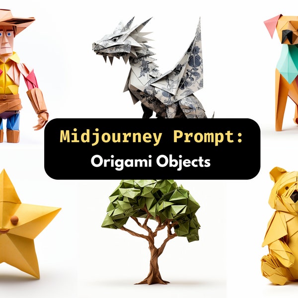 Japanese Paper Origami Objects Midjourney Prompt | Clipart Graphics, Icon Product Photography Prompting 3D AI Childrens Toys Paper Craft