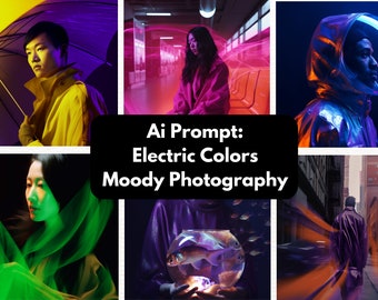 Midjourney Prompt - Moody Electric Color Photography, Professional Photography, Fashion Photo People Portraits AI generator Digital Wall Art