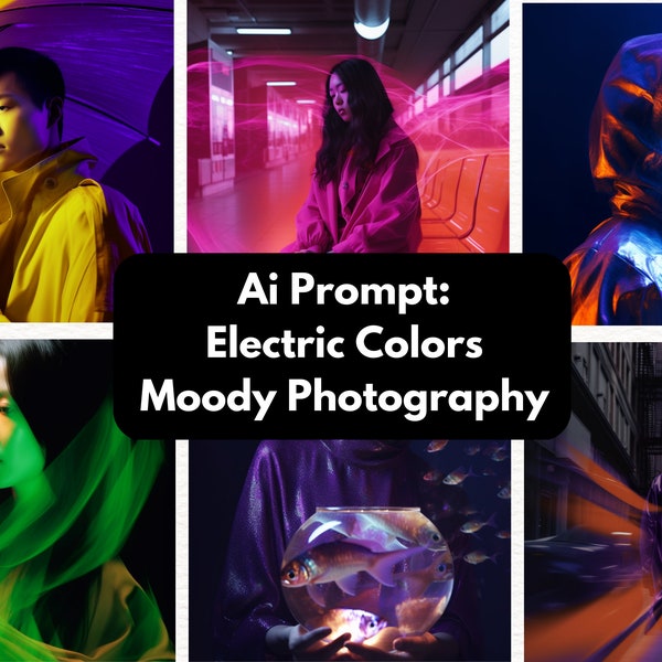 Midjourney Prompt - Moody Electric Color Photography, Professional Photography, Fashion Photo People Portraits AI generator Digital Wall Art