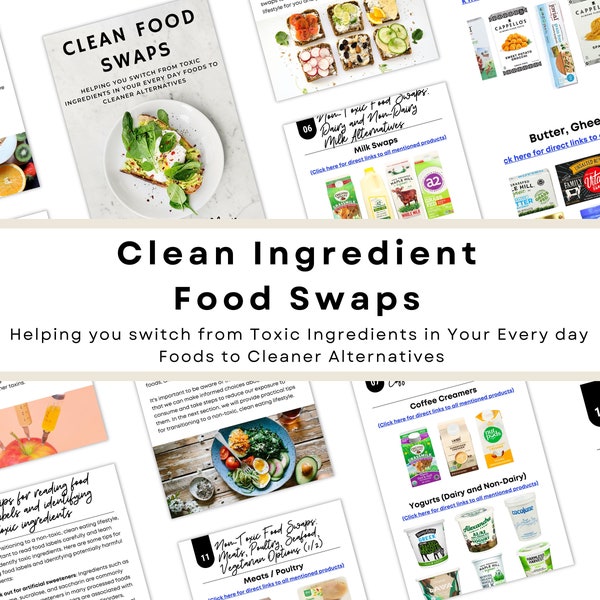 Clean Food Swaps | A Guide to Non-Toxic Living Nutrition Coach Health Coach Wellness Coach Canva Nutritionist Dietician Health and Wellness