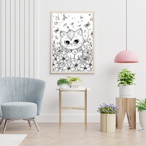 Kawaii Cat Coloring Sheet PDF | Cute Printable Coloring Book for Kids | Girls Party Activity | Instant Digital Printables | PNG Drawing Page