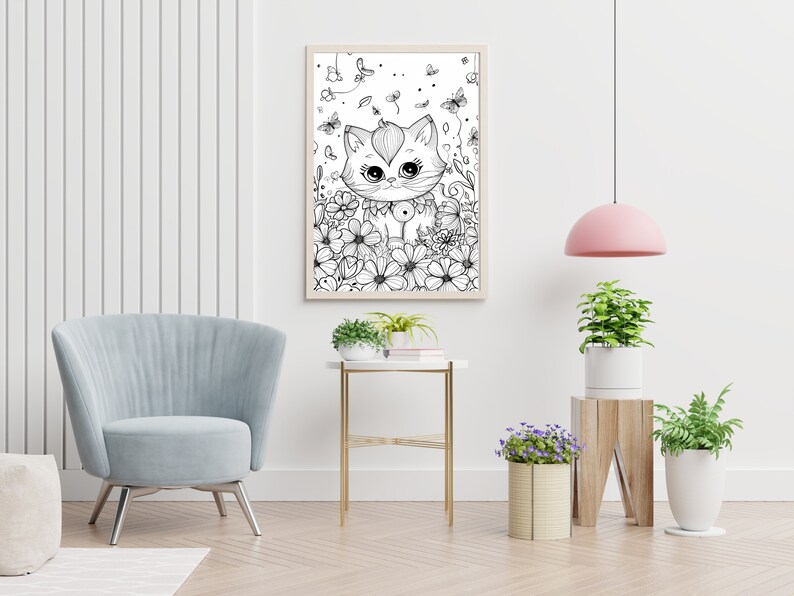 Kawaii Cat Coloring Sheet PDF | Cute Printable Coloring Book for Kids | Girls Party Activity | Instant Digital Printables | PNG Drawing Page