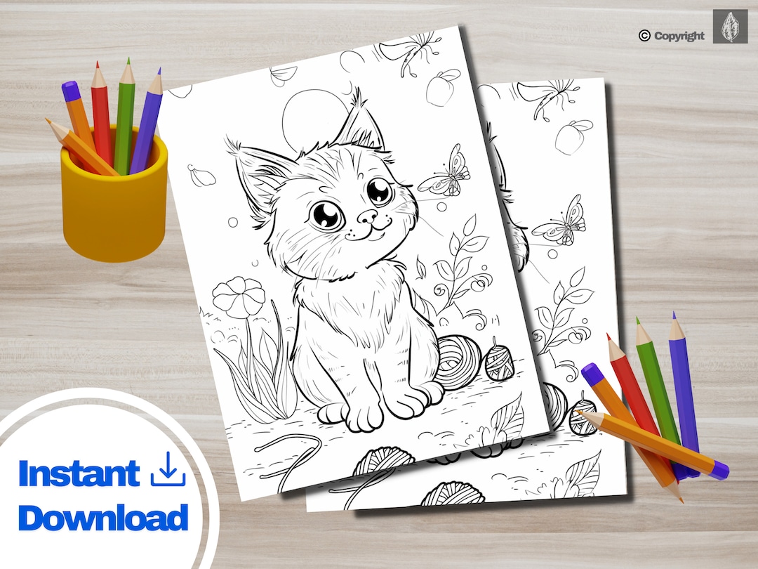 Cat Coloring Pages | Printable Digital | PDF Prints | Kitty Coloring ...