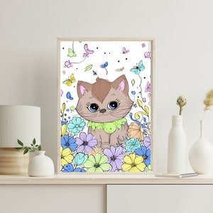 Kawaii Cat Coloring Sheet PDF | Cute Printable Coloring Book for Kids | Girls Party Activity | Instant Digital Printables | PNG Drawing Page