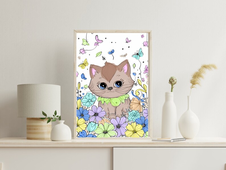 Kawaii Cat Coloring Sheet PDF | Cute Printable Coloring Book for Kids | Girls Party Activity | Instant Digital Printables | PNG Drawing Page