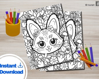PDF Kawaii Rabbit Coloring Page | Cute Drawing | Instant Digital PNG | Positive Printable Sheets for Kids, Teens, and Adults  Colouring Book