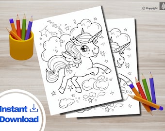 PDF Kawaii Unicorn Coloring Page | Cute Drawing | Instant Digital PNG | Positive Printable Sheets for Kids, Teens, and Adults Colouring Book