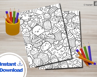 Kawaii Cupcake Coloring Sheet PDF Cute Printable Coloring Book for Kids | Girls Party Activity | Instant Digital Printables | Drawing Page