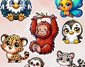 6-delige schattige dieren/vinylstickervel/stickers/A5/hoge kwaliteit/groot stickerformaat