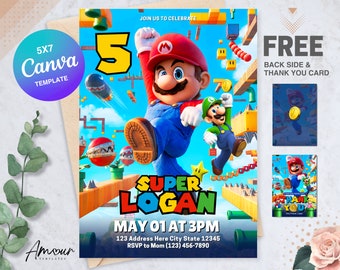 Super Mario Birthday Invitation | Super Mario Bros Instant Download | Super Brothers Boy Invite | Video Game | Printable Birthday Invitation