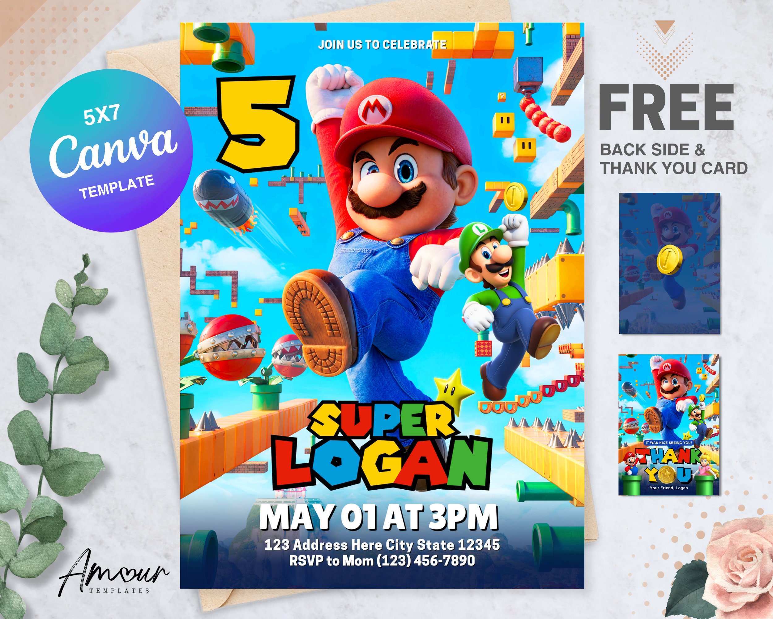 ▷ Digital Invitation Mario Bros Video Game Party, FREE