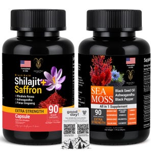 Shilajit Saffron and Sea Moss Capsules - Pure Himalayan Shilajit and Seamoss Combo Fulvic Acid - All-in-One