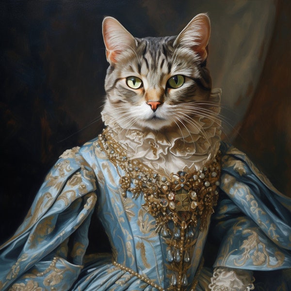 Custom Royal Pet Painting, Renaissance Cat Painting, Pet Lovers Gift, Royal Portrait, Pet Portrait gift, Father's Day Gift, Wall Decor