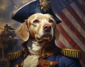 Custom Dog Portrait, Cat Portrait, Funny Pet Portrait, Patriot, Funny Gift, Christmas Gift, Gift for Pets, Wall Decor