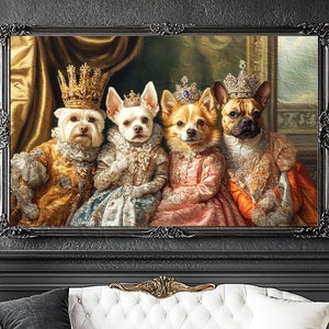 Multiple Pet Portrait Painting Canvas, Renaissance Dog Portrait, Royal Pet King Portrait Painting, Three Cats Portrait